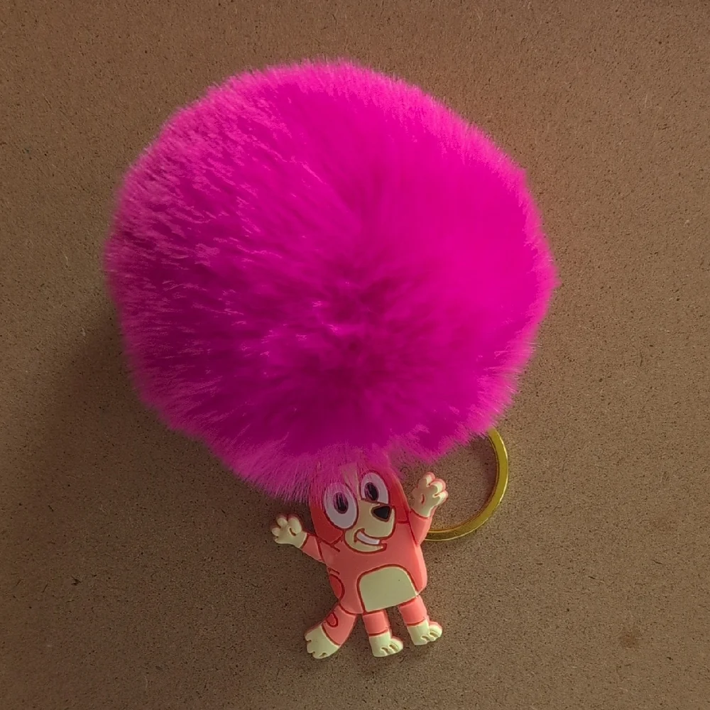 Plush Pink Pom Pom Keychain Toy